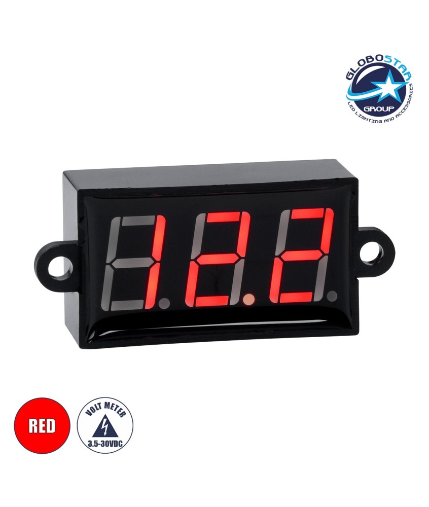 GloboStar® 79985 Όργανο Μέτρησης Τάσης Βολτόμετρο με Οθόνη LED Display DC 3.5 έως 30V Κόκκινο Μ5.5 x Π1.5 x Υ2.5cm